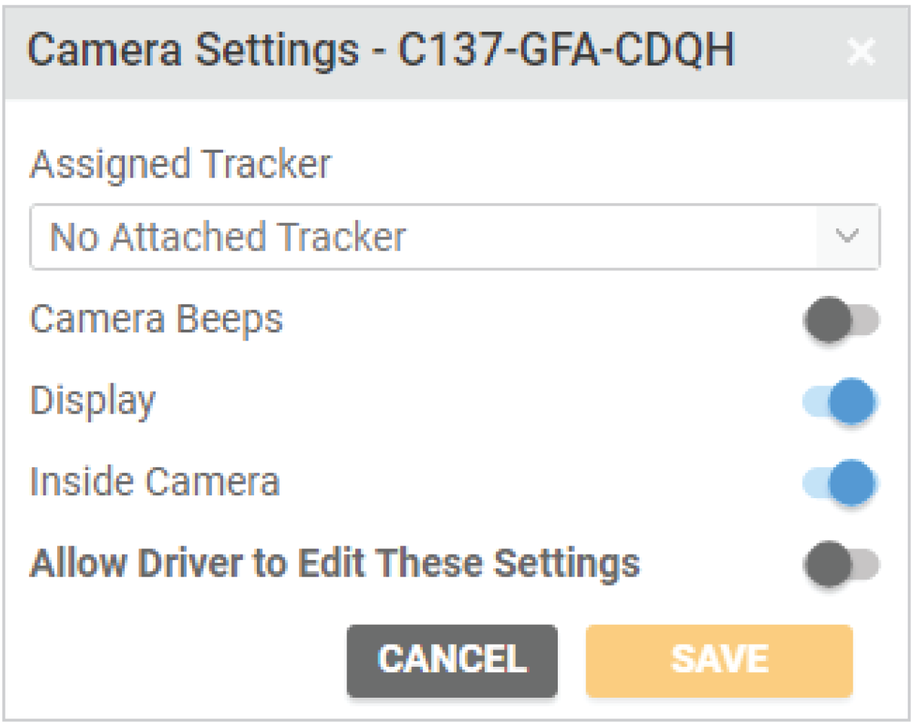 Camera settings adjustments in the FleetSharp portal